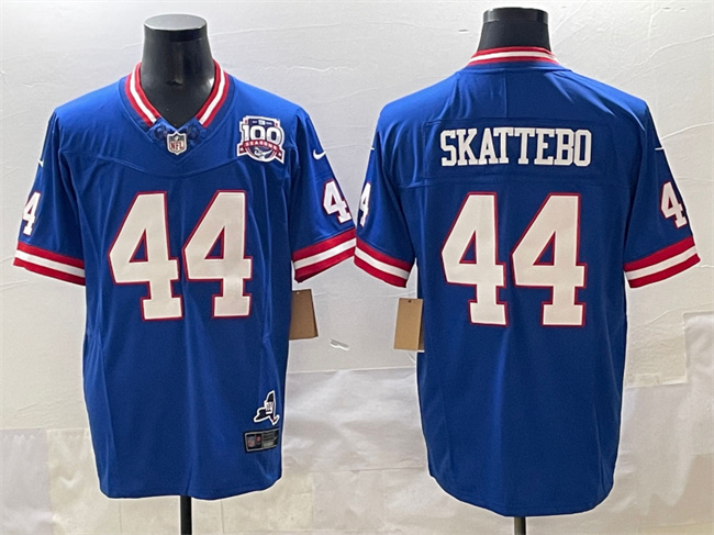 Men's New York Giants #44 Cam Skattebo Royal 2025 Draft F.U.S.E. 100th Season & State Patch Vapor Limited Stitched Football Jersey